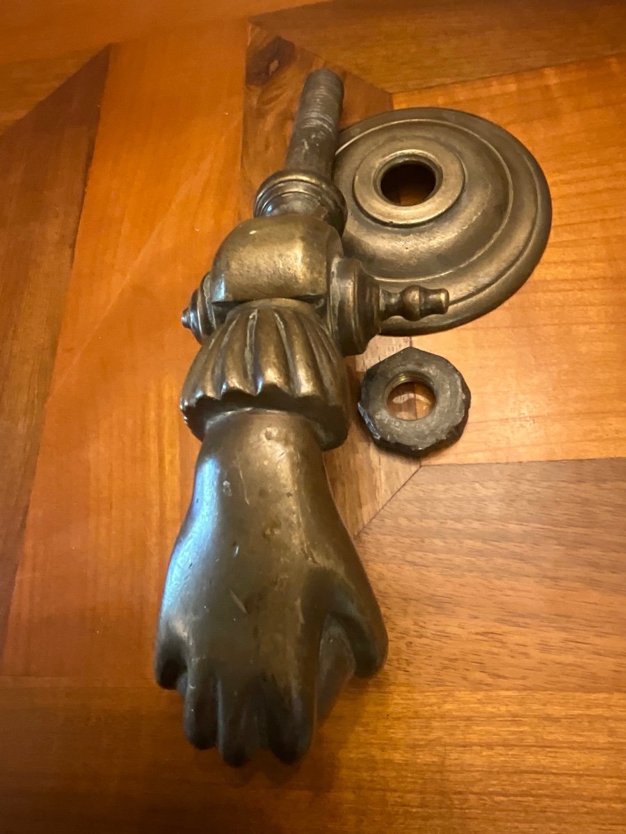 Large Bronze Door Knocker Representing A Hand Holding A Ball Late 18th Century -photo-1